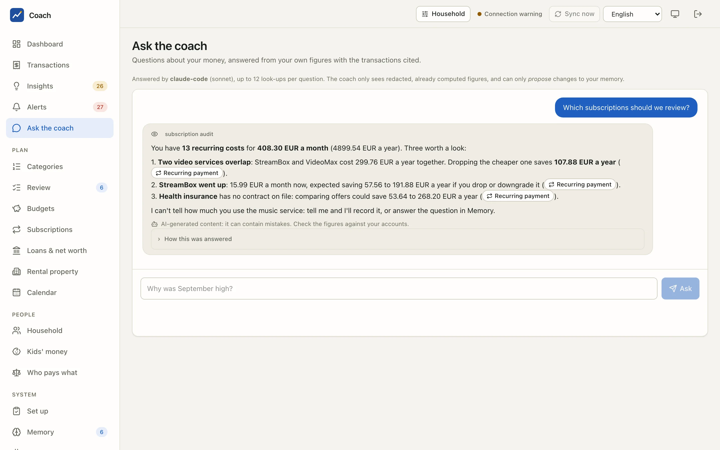 A subscription audit answered by the coach
