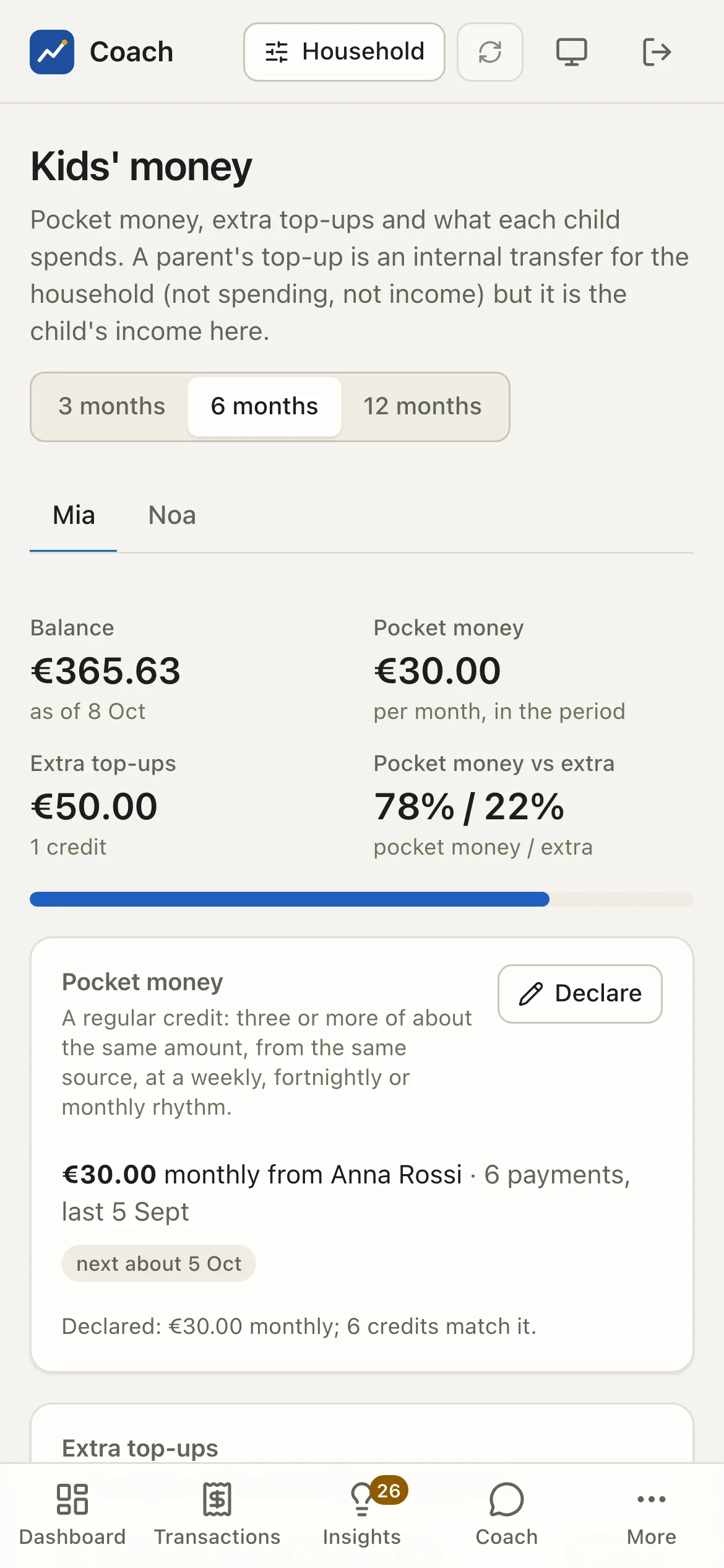 Kids' money on a phone