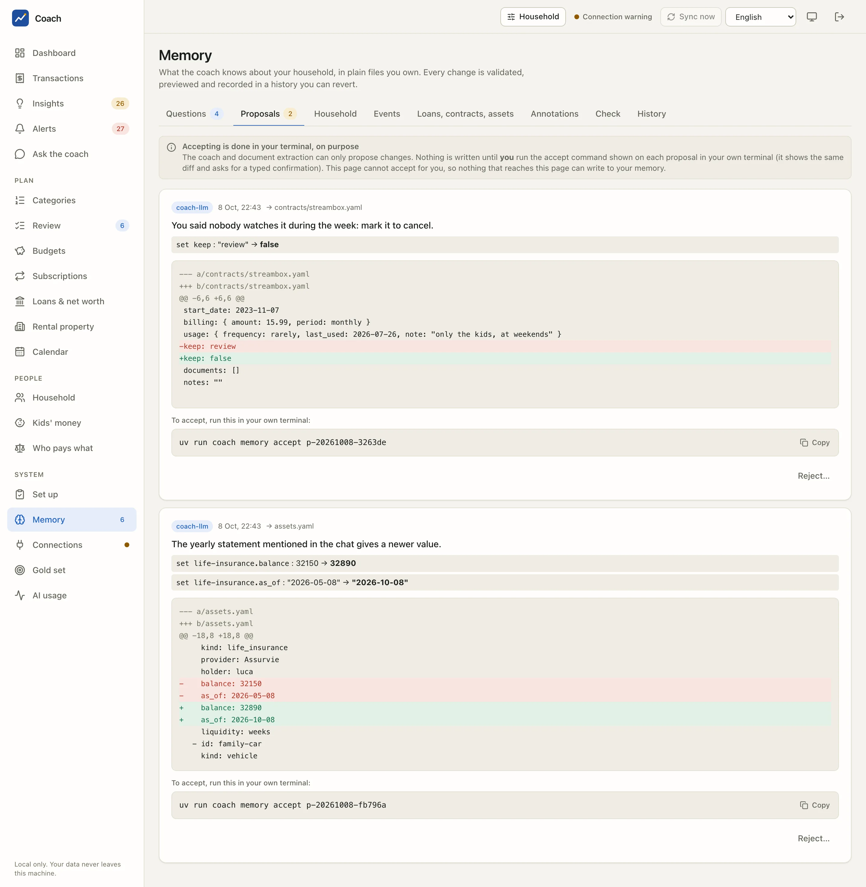 Two memory proposals with their diff