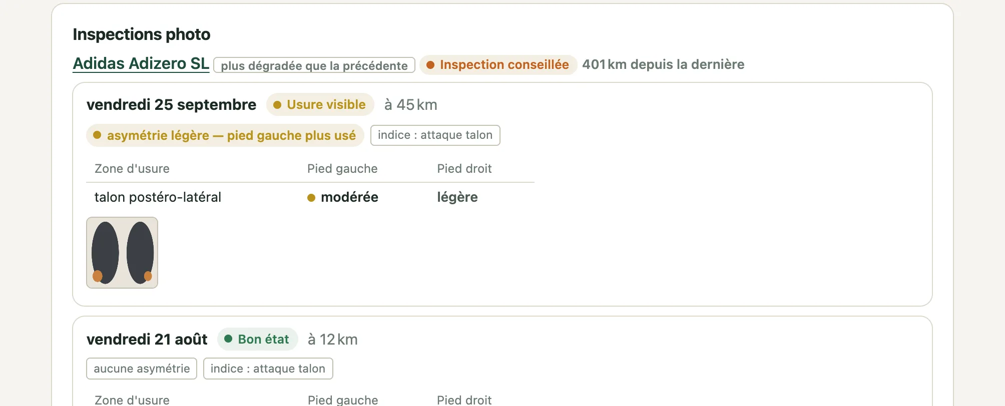 Inspections photo dans le tableau de bord