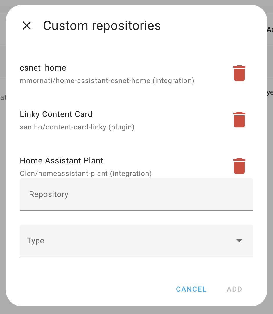 HACS custom repository dialog