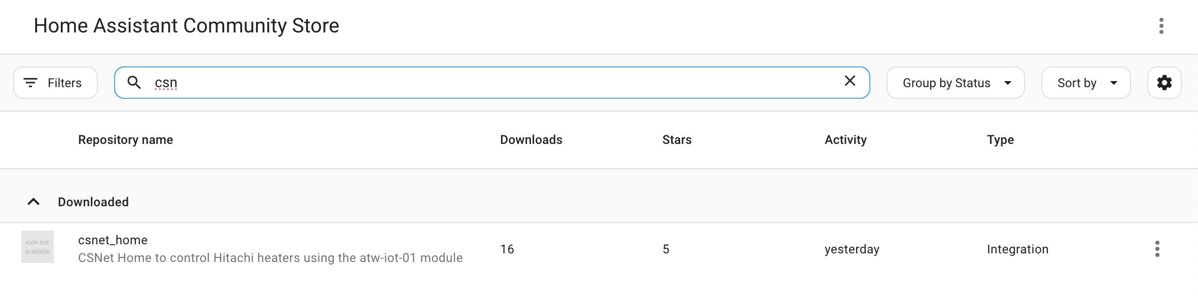 integration search showing Hitachi CSNet Home