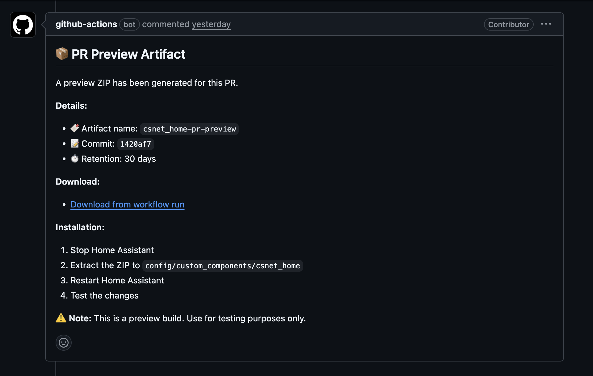 PR with preview artifact