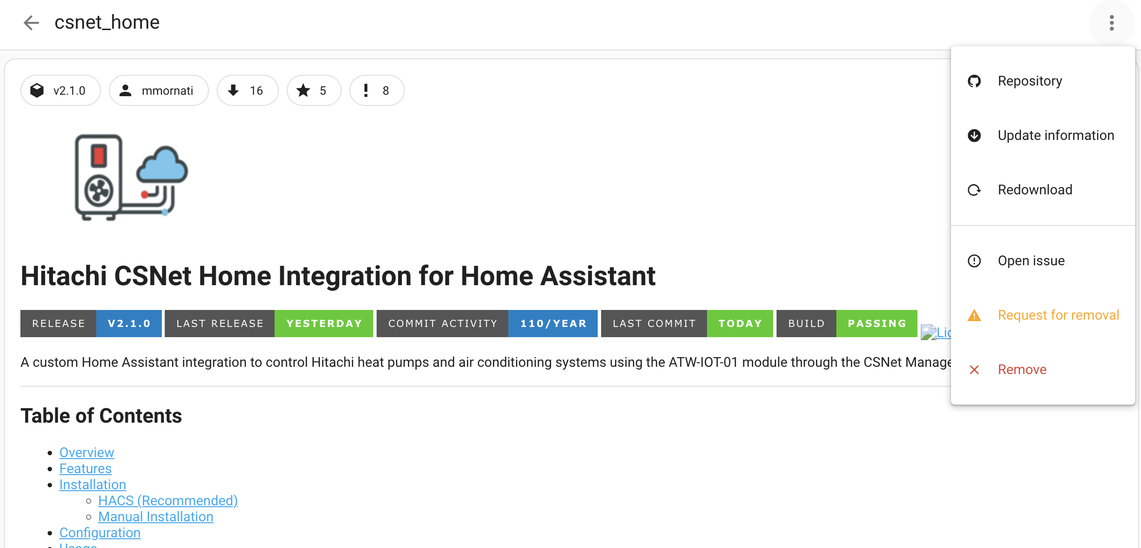 HACS integration search and install