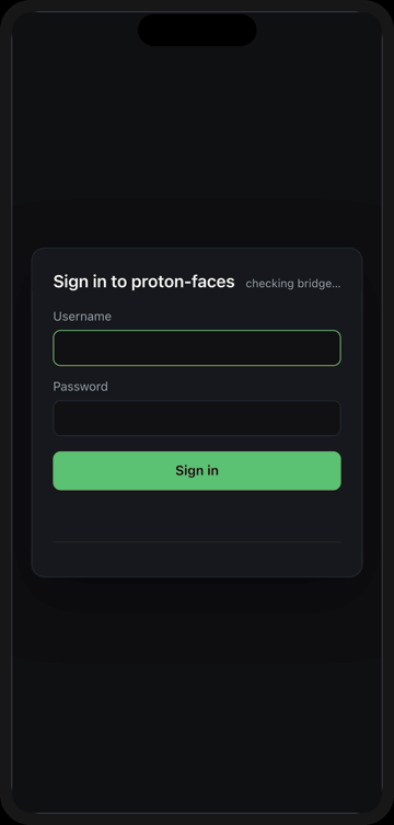 Browsing the Proton Faces mobile app inside an iPhone frame