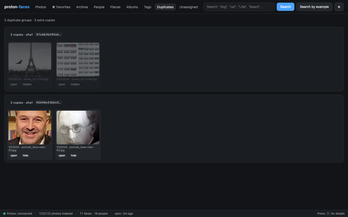 Duplicates view