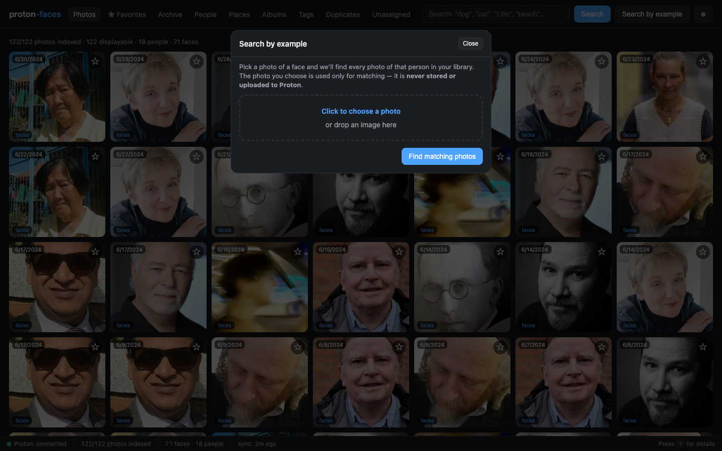 Face search modal